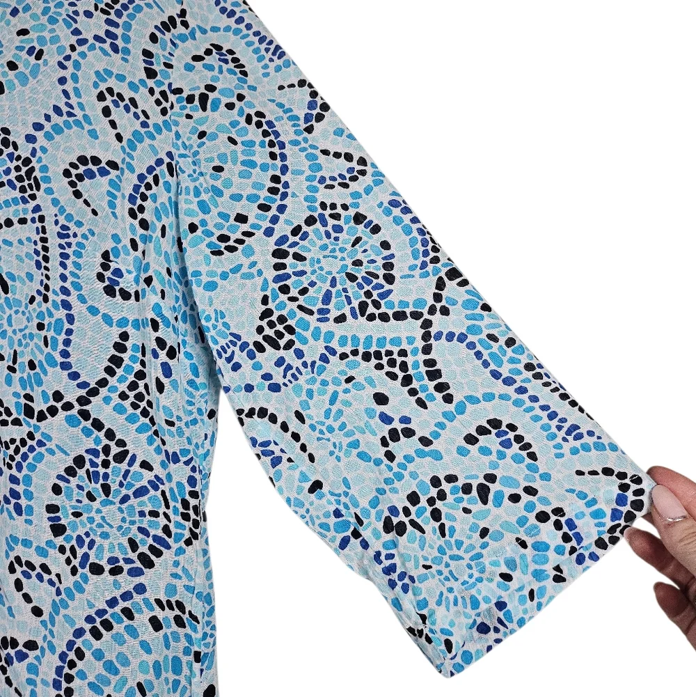 Talbots Factory Blue Mosaic Lightweight Cotton Longline Tunic Top, Size M - Picture 4 of 8
